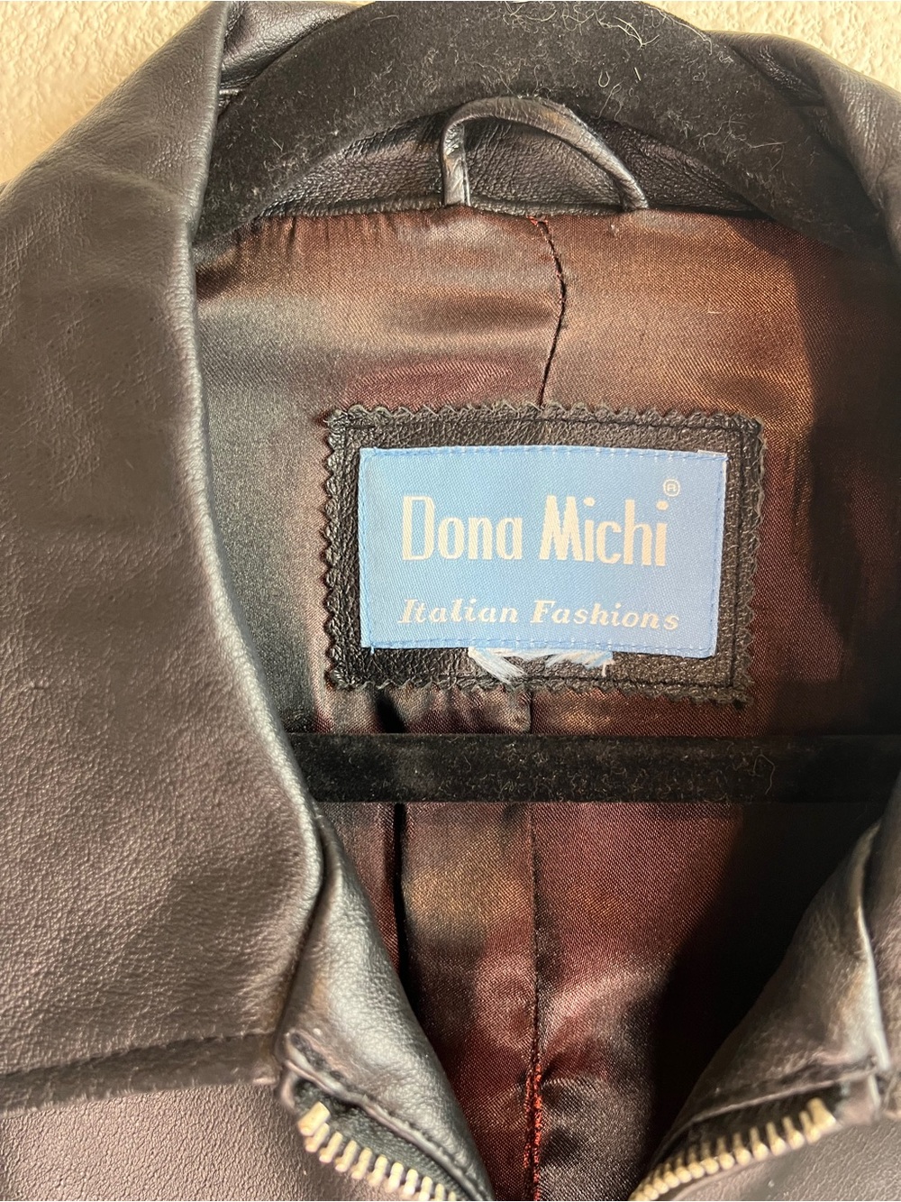 Vintage Dona Michi Leather Moto Jacket Black Cropped Motorcycle Jacket Size L - Picture 8 of 8